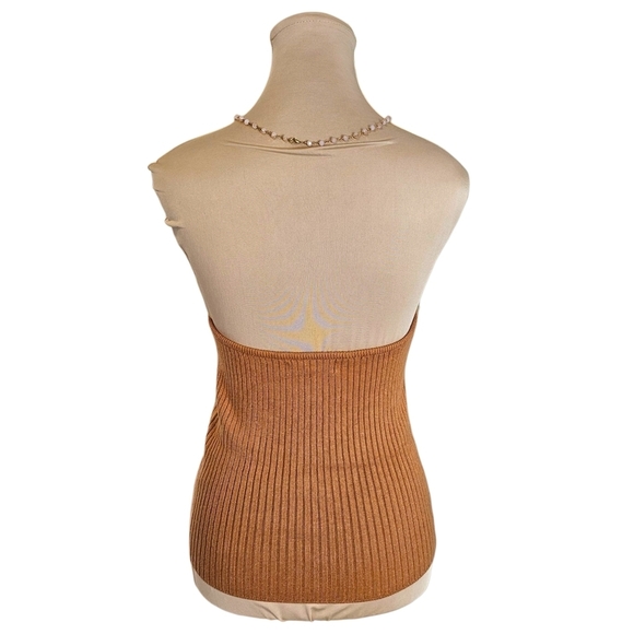 Heartloom Pamela Cami Toffee Ribbed Halter Tank Top With Beaded Neckline Sz M - Picture 6 of 12